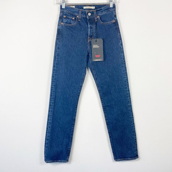 NWT LEVI'S PREMIUM Wedgie Straight Jeans Dark Wash Rigid Denim Button Fly 23